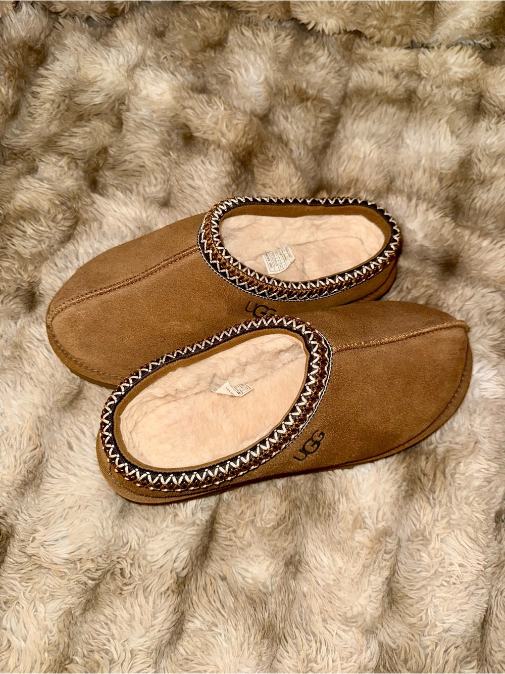 UGG Chestnut Suede Sheepskin-Lined Slippers